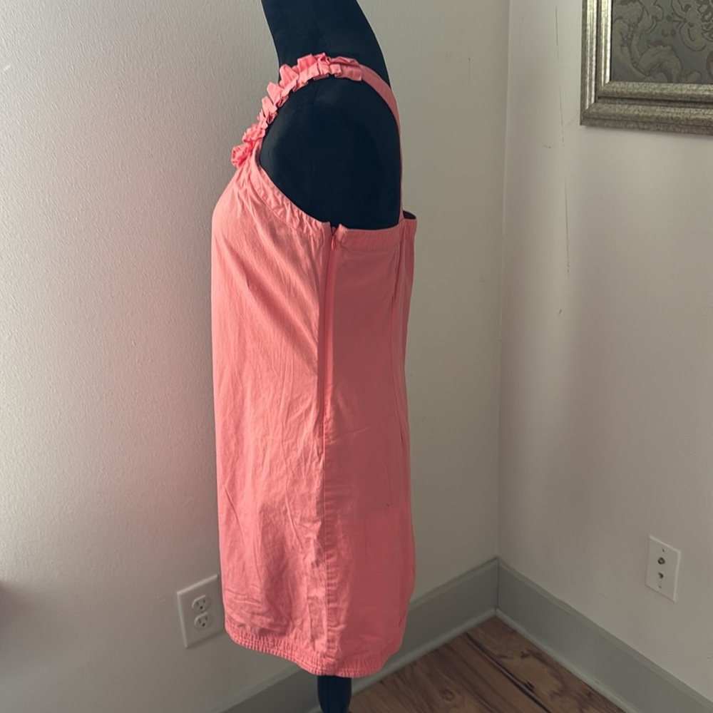 J. Crew coral pleated neckline sleeveless crossed back cotton dress Sz‎ 4 - Picture 3 of 5